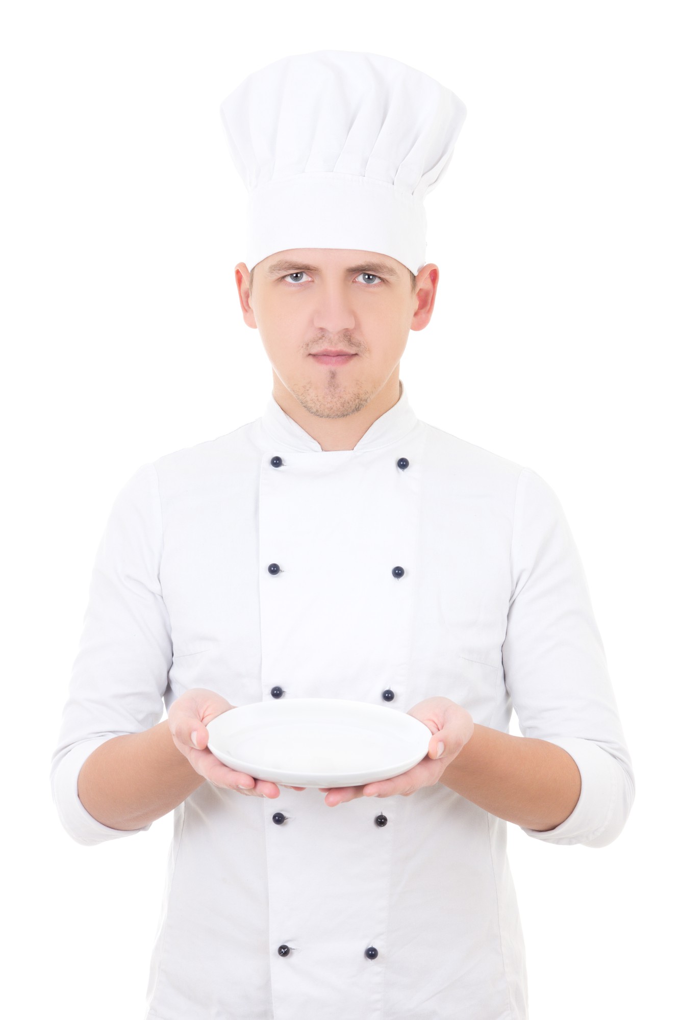 Portrait of head chef with plated dish